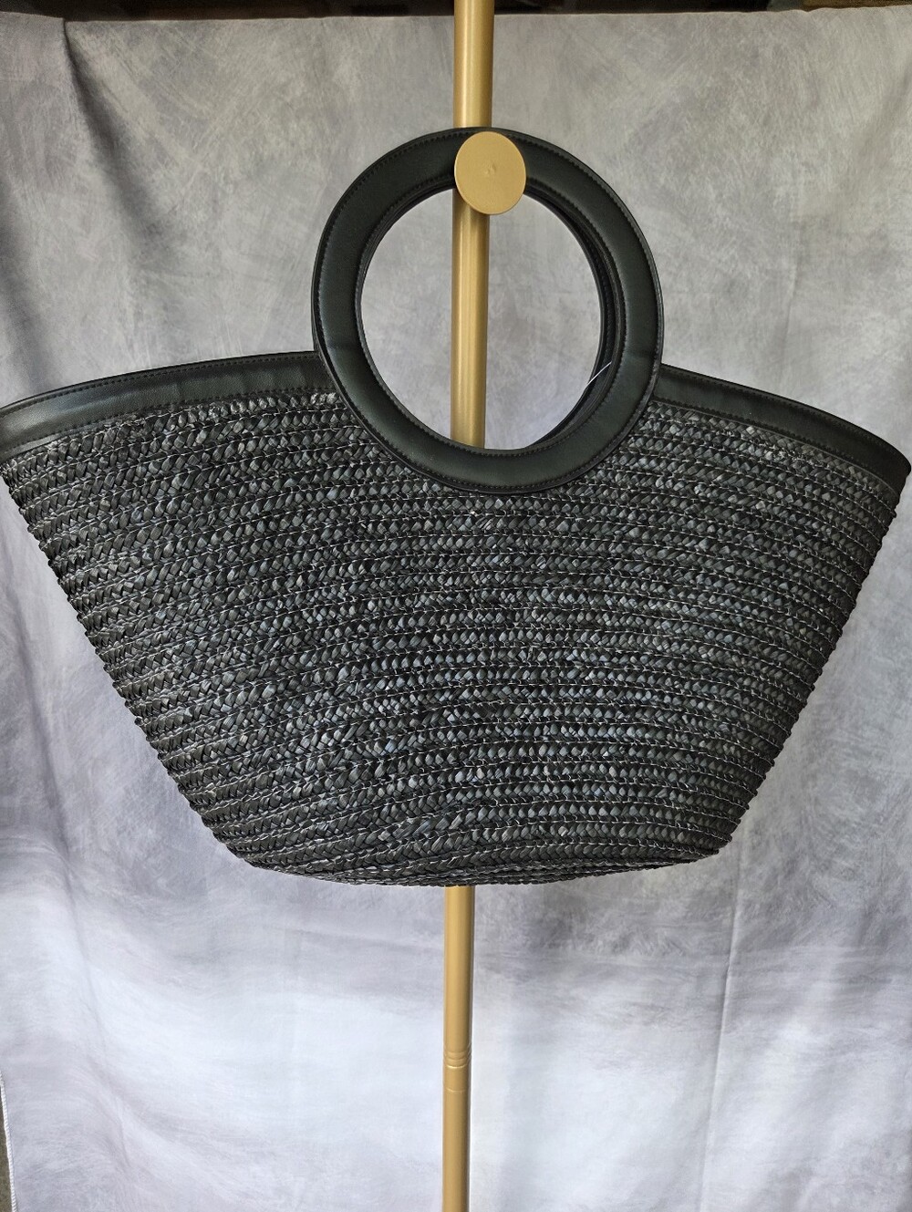 Cost Plus World Market Black Woven Circle-Handle Tote Bag - Women NWT